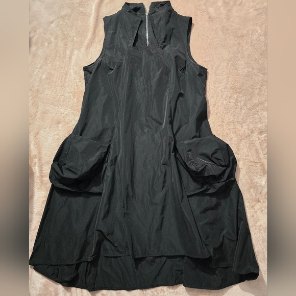 Sun Kim Exposed Zip Lagenlook Dress Taffeta Relaxed Fit Black Size Large - Picture 2 of 9